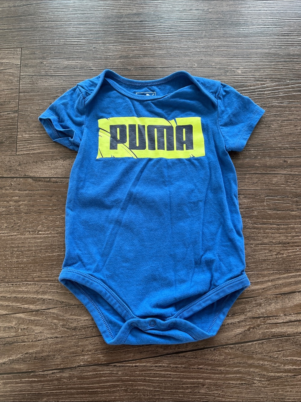 Puma Blue Bodysuit with Neon Yellow Logo Panel Size 18 Month